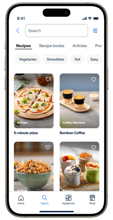 Smartphone med HomeID-sk&auml;rm som visar flera olika recept